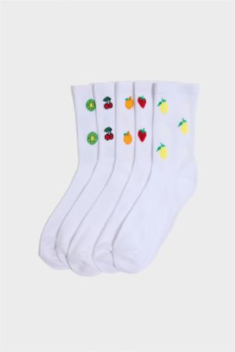 Kadın Karma Kadın Meyve Desenli 5'li Pamuklu Uzun Çorap