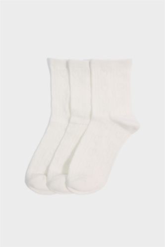 Kadın Beyaz Kadın Ajur 3'lü Pamuklu Soket Çorap