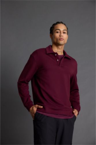 Standart Fit Polo Yaka Modal Sporcu Sweatshirt