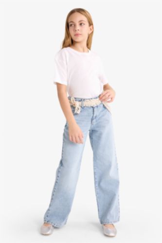 Kız Çocuk Straight Fit Geniş Paça Jean Pantolon