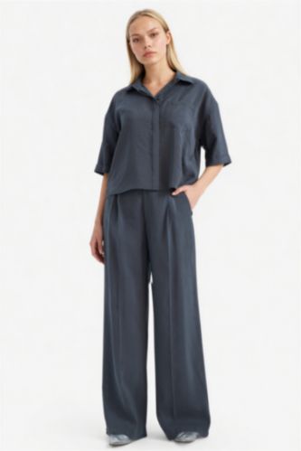 WOMAN Anthracite Wide Leg High Waist Modal Trousers