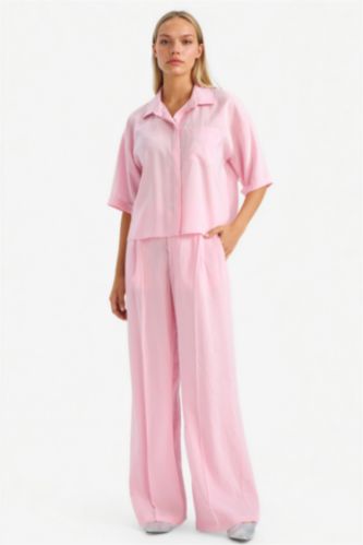 WOMAN Light Pink Wide Leg High Waist Long Modal Trousers