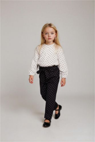 Kız Bebek Wide Leg Puantiyeli Düz Paça Poplin Pantolon