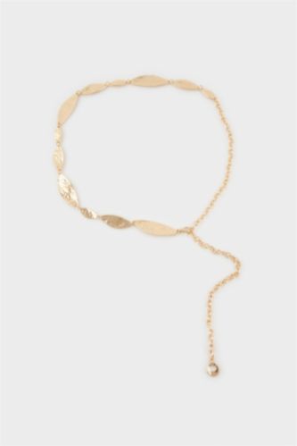 Kadın Gold Parlak Desenli Metal Kemer