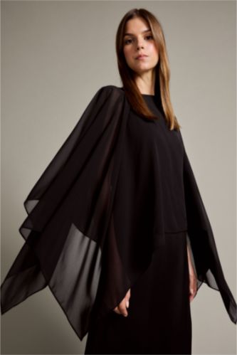 Uzun Kollu Tül Saten Maxi Elbise