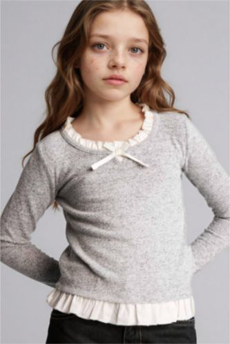 GIRLS & TEENS Grey Melange Girl Relax Fit Long Sleeve T-Shirt