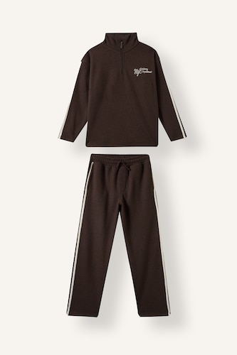 Young Boys - Teen Boys Brown 2 piece Regular Fit High Neck Slogan Set