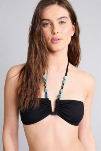 WOMAN Black Regular Fit Crinkle Fabric Bikini Top