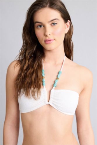 Women White Regular Fit Crinkle Fabric Bikini Top