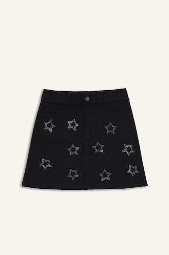 Girl Star Pattern Gabardine Skirt