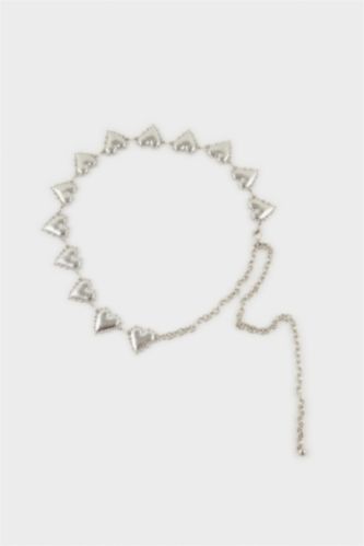 Kadın Silver Kalp Temalı Metal Zincir Kemer
