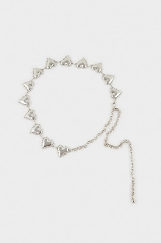 Woman Silver Heart Themed Metal Chain Belt