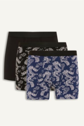 Erkek Lacivert Regular Fıt Hayvan Baskılı 3'lü Boxer