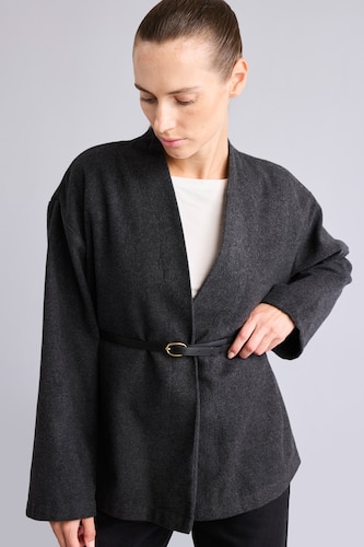 Women Anthracite Wool Look Long Sleeve Shirt
