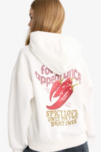 Oversize Geniş Kalıp Kapüşonlu Sırt Baskılı Sweatshirt