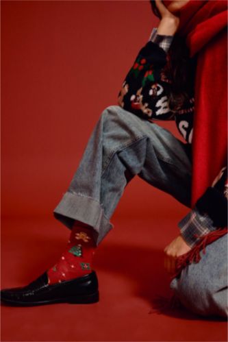 Woman Christmas Themed Printed 2 Piece Cotton Long Socks