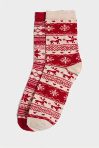 Lot de 2 Chaussettes de Noël longues en coton pour femme