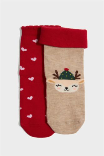 Lot de 2 Chaussettes de Noël longues en coton pour bébé fille