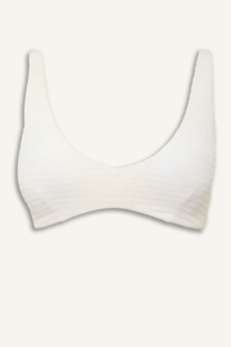 Kadın Kırık Beyaz Regular Fit Kırışık Dokulu Bikini Üstü