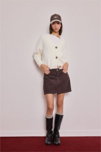 A Cut Velvet Normal Waist Mini Skirt