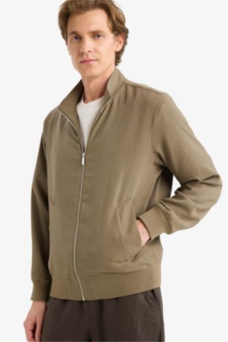 رجالي خشبي جاكيت خفيف قصة عادية وياقة عالية