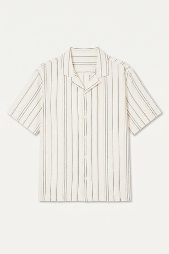 Boxy Fit Short Sleeve Striped White Shirt