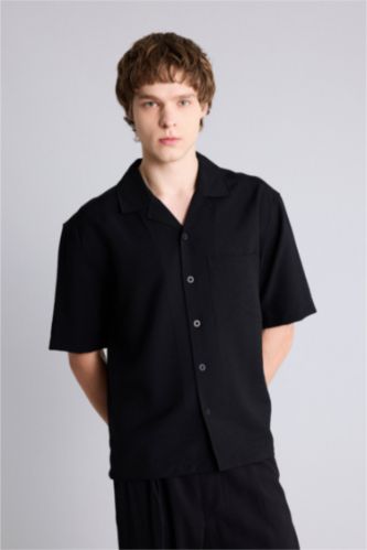 HOMME Noir Chemise boxy en tissu froissé à manches courtes