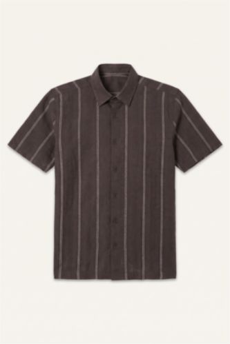Men Light Brown Regular Fit Striped Short Sleeve Shirt