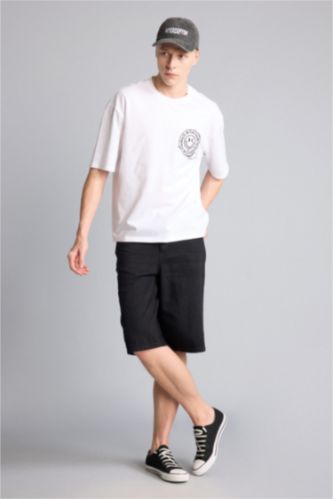 Man Black Baggy Fit Bermuda Shorts
