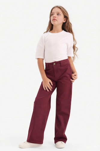 Girls & Teens Bordeaux بنطرون جبردين فلير فيت برجل واسع