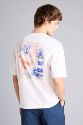 Ерлер ақ 100% мақта Boxy Fit баспалы футболка