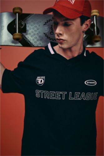 رجال أسود تيشيرت بولو نص ردن قصة فضفاضة