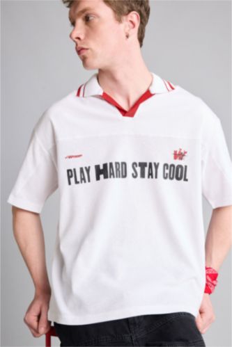 رجال أبيض Loose Fit Short Sleeve Polo T-Shirt