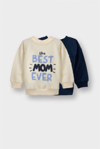 Baby Boys Ecru Baby Boy Crew Neck Printed Soft Lining 2 Piece Sweatshirt