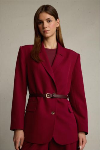 Kemerli Düğmeli Blazer Ceket