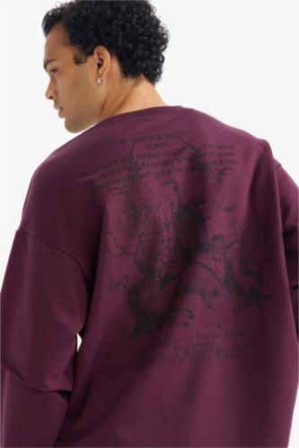 Boxy Fit Bisiklet Yaka Sırt Baskılı Sweatshirt