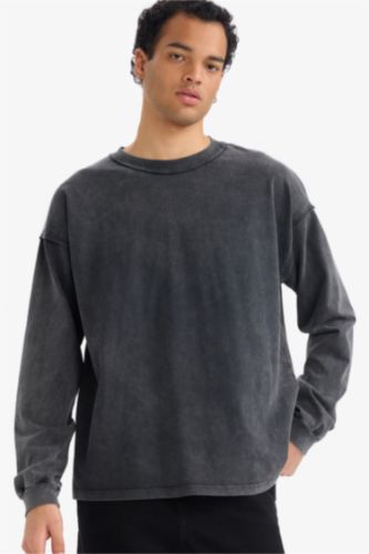 Boxy Fit Bisiklet Yaka Baskılı Sweatshirt