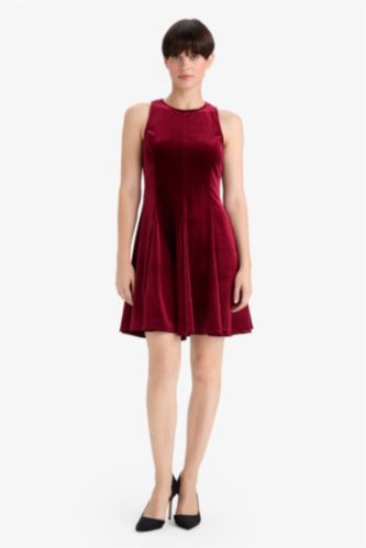 Bisiklet Yaka Kadife Kolsuz Mini Elbise