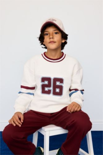 Erkek Çocuk Bisiklet Yaka Baskılı İçi Yumuşak Tüylü Sweatshirt