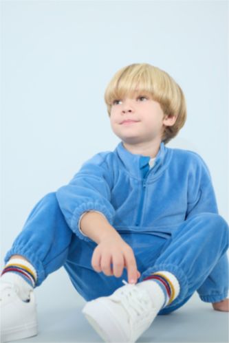 Erkek Bebek 2'li Takım Polar Yarım Fermuarlı Sweatshirt Eşofman Altı