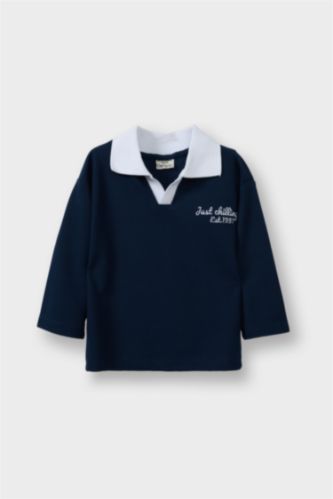 Erkek Bebek Gömlek Yaka Baskılı Waffle Sweatshirt