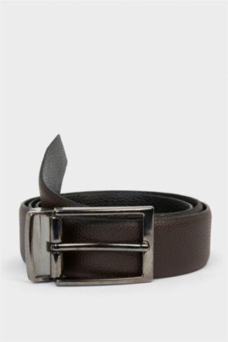 Erkek Çift Taraflı Toka Suni Deri Klasik Kemer