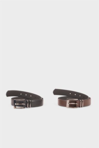 Erkek Dikdörtgen Toka Suni Deri 2'li Klasik Kemer