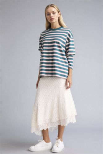 Женщины Бежевый Юбка из трикотажа со средней талией с кружевом для женщин