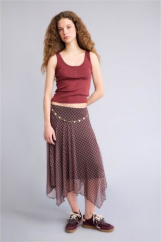 Женщины Коричневый Юбка из трикотажа со средней талией в клетку Ажурная для женщин