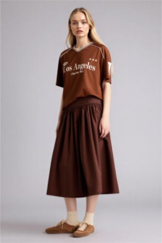 Женщины Коричневый Юбка со средней талией из поплина для женщин