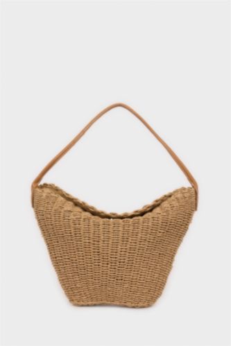 Kadın Koyu Kum Kadın Hasır Omuz Çantası