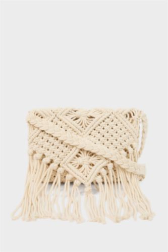 Women Ecru Cotton Crossbody Bag