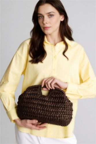 Kadın Koyu Kahve Kadın Hasır Omuz Çantası