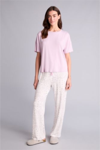 Kadın Açık Lila Regular Fıt Kısa Kollu 2'li Takım
